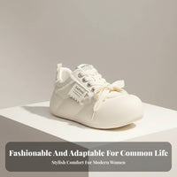 Elevated Cream Athletic Shoes, Women's Chunky Sole, Relaxed Lace-Up Board Shoes, Big Forefoot Bread Shoe, Autumn Style