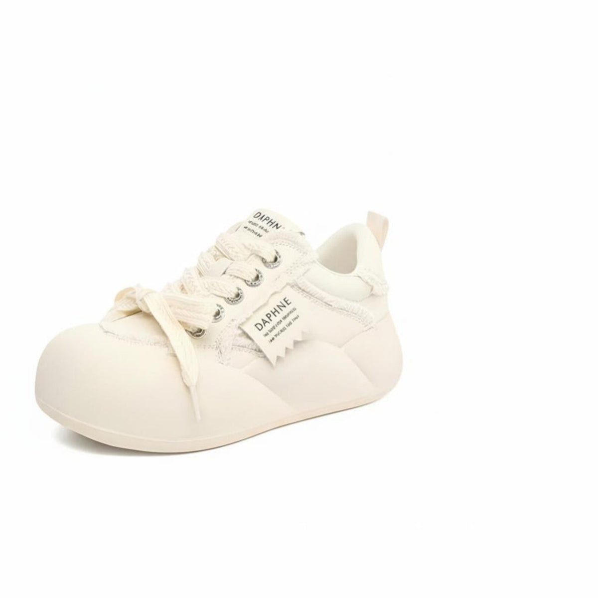 Elevated Cream Athletic Shoes, Women's Chunky Sole, Relaxed Lace-Up Board Shoes, Big Forefoot Bread Shoe, Autumn Style