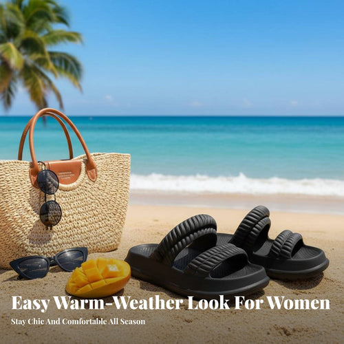 doubleWear Thick Sole Slide Sandals, Women's Summer Clog Shoes, Outdoor Beach, Foam Material, Cute Cartoon Decor