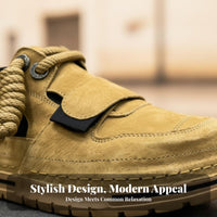 Chunky Men's Shoes, Hook-and-Loop Slip-On, Bread Style, Breathable Suede, Relaxed Trend