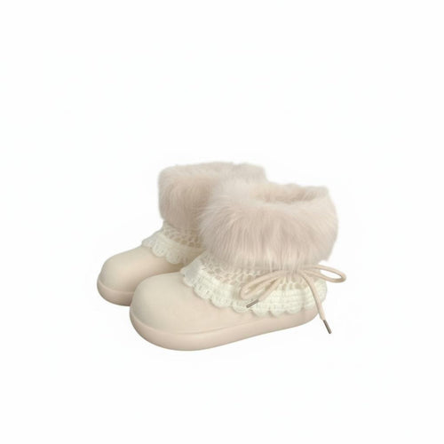 High-Top Plush Winter Boots, Women's Warm Lace-Up, Korean Style, Youthful Chic
