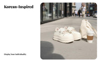 Chic Platform Athletic Shoes, Thick Sole Cream Sneakers, Korean Style, Autumn Collection, Women's Versatile Bread Shoes