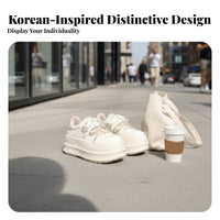 Chic Platform Athletic Shoes, Thick Sole Cream Sneakers, Korean Style, Autumn Collection, Women's Versatile Bread Shoes