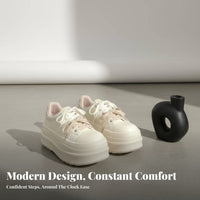 Chic Platform Athletic Shoes, Thick Sole Cream Sneakers, Korean Style, Autumn Collection, Women's Versatile Bread Shoes