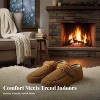 Retro Plush Flat Women's Shoes, Old Beijing Fabric Loafers, Warm Round Toe Shoes