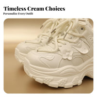 Chunky Dad Shoes, Height Boost, Women's Autumn Trend, Sporty Everyday Sneakers, Breathable, Black or Cream