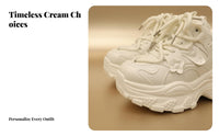 Chunky Dad Shoes, Height Boost, Women's Autumn Trend, Sporty Everyday Sneakers, Breathable, Black or Cream