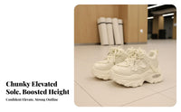 Chunky Dad Shoes, Height Boost, Women's Autumn Trend, Sporty Everyday Sneakers, Breathable, Black or Cream