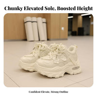 Chunky Dad Shoes, Height Boost, Women's Autumn Trend, Sporty Everyday Sneakers, Breathable, Black or Cream