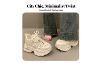 Chunky Dad Shoes, Height Boost, Women's Autumn Trend, Sporty Everyday Sneakers, Breathable, Black or Cream