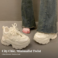 Chunky Dad Shoes, Height Boost, Women's Autumn Trend, Sporty Everyday Sneakers, Breathable, Black or Cream