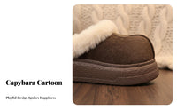 Capybara Plush House Shoes, Closed Toe, Thick Sole, Furry Winter Boots for Women