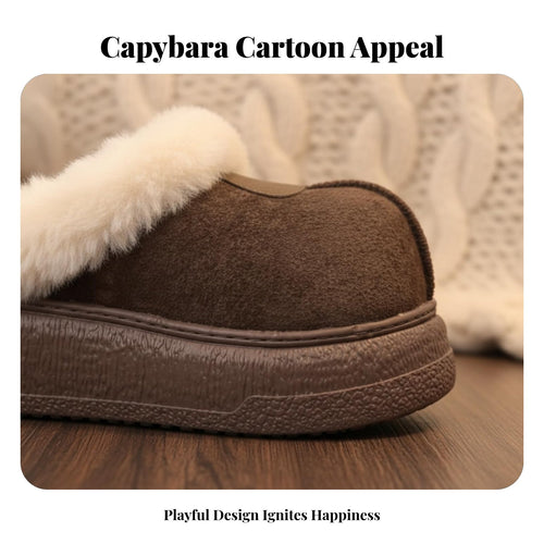 Capybara Plush House Shoes, Closed Toe, Thick Sole, Furry Winter Boots for Women