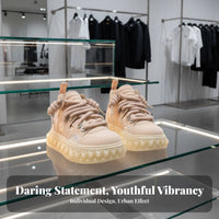 High Top Elevated Sole Shoes, Unisex, Deconstructed functional design, Downtown trend, Lace-Up