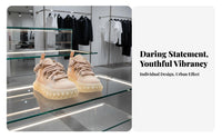 High Top Elevated Sole Shoes, Unisex, Deconstructed functional design, Downtown trend, Lace-Up