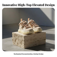 High Top Elevated Sole Shoes, Unisex, Deconstructed functional design, Downtown trend, Lace-Up