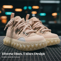 High Top Elevated Sole Shoes, Unisex, Deconstructed functional design, Downtown trend, Lace-Up