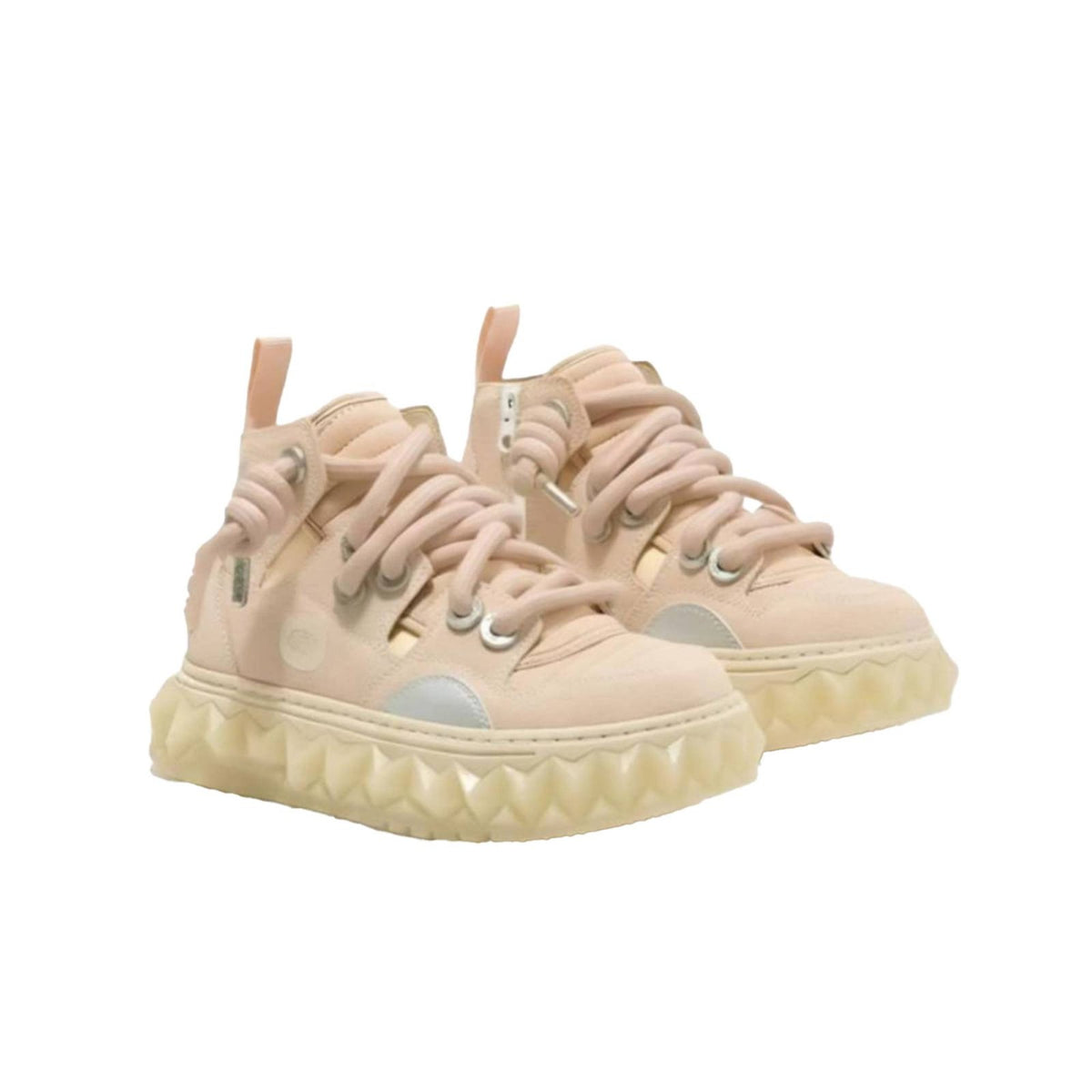 High Top Elevated Sole Shoes, Unisex, Deconstructed functional design, Downtown trend, Lace-Up