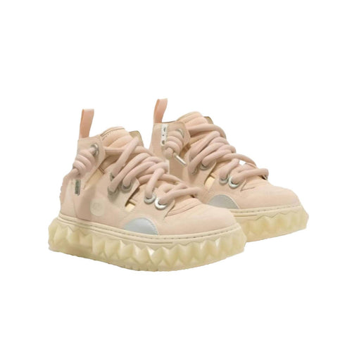 High Top Elevated Sole Shoes, Unisex, Deconstructed functional design, Downtown trend, Lace-Up