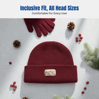 Knit Beanie, Wine Red, Double-Layer Warm Hat, USA-Inspired, Women's Winter Ski Cap, Breathable, Large Head Fit