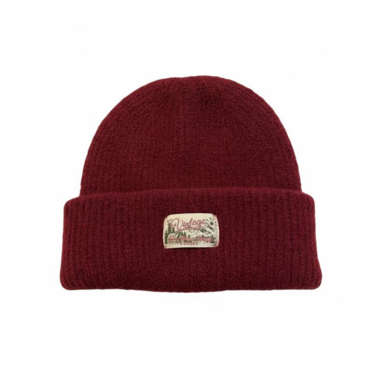 Knit Beanie, Wine Red, Double-Layer Warm Hat, USA-Inspired, Women's Winter Ski Cap, Breathable, Large Head Fit
