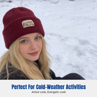 Knit Beanie, Wine Red, Double-Layer Warm Hat, USA-Inspired, Women's Winter Ski Cap, Breathable, Large Head Fit