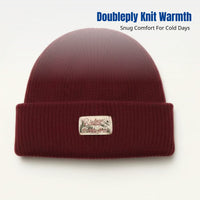 Knit Beanie, Wine Red, Double-Layer Warm Hat, USA-Inspired, Women's Winter Ski Cap, Breathable, Large Head Fit