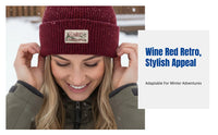 Knit Beanie, Wine Red, Double-Layer Warm Hat, USA-Inspired, Women's Winter Ski Cap, Breathable, Large Head Fit