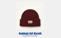 Knit Beanie, Wine Red, Double-Layer Warm Hat, USA-Inspired, Women's Winter Ski Cap, Breathable, Large Head Fit