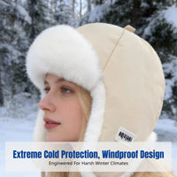 Thick Ushanka Hat, Fleece Lined Trapper, Windproof Ear Protection, Warm Winter Cap for Women