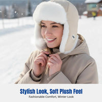 Thick Ushanka Hat, Fleece Lined Trapper, Windproof Ear Protection, Warm Winter Cap for Women