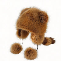 Cute Raccoon Ushanka Hat, Faux Earflap, Thick Plush, Winter Warm Windproof Hat for Women