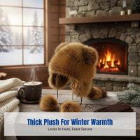 Cute Raccoon Ushanka Hat, Faux Earflap, Thick Plush, Winter Warm Windproof Hat for Women