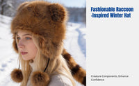 Cute Raccoon Ushanka Hat, Faux Earflap, Thick Plush, Winter Warm Windproof Hat for Women