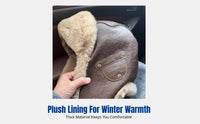 PU Leather Trapper Hat, Vintage Airman Winter Earflap Cap, Thick Fleece, Unisex Windproof for Cycling Skiing