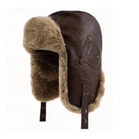 PU Leather Trapper Hat, Vintage Airman Winter Earflap Cap, Thick Fleece, Unisex Windproof for Cycling Skiing