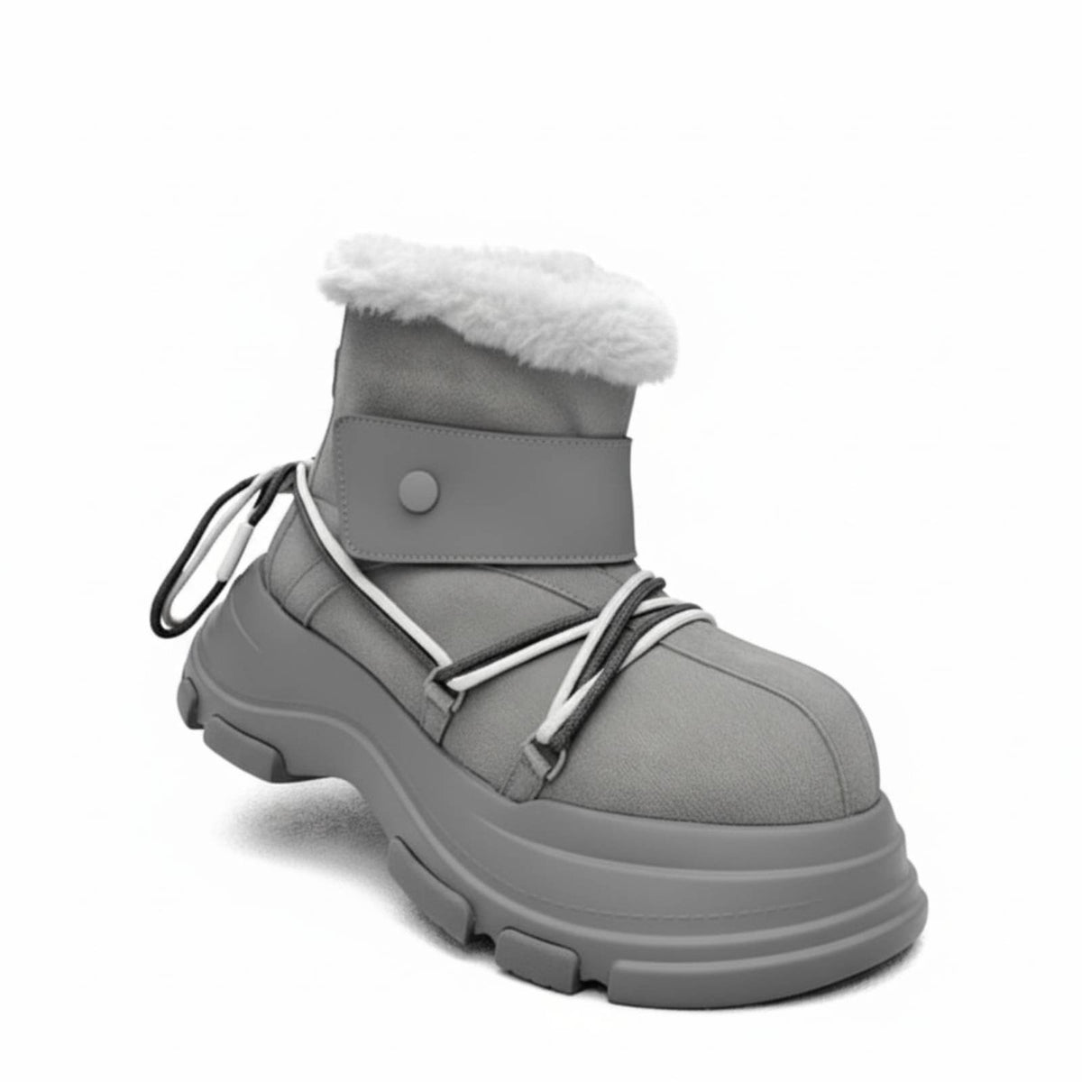 Chunky Toe Winter Boots, Teddy Bread Design, Unisex, Plush Lined, Thick Sole, High Top, Warm, Youth Style, Gray Brown