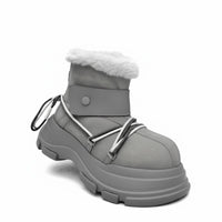 Chunky Toe Winter Boots, Teddy Bread Design, Unisex, Plush Lined, Thick Sole, High Top, Warm, Youth Style, Gray Brown