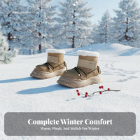 Chunky Toe Winter Boots, Teddy Bread Design, Unisex, Plush Lined, Thick Sole, High Top, Warm, Youth Style, Gray Brown