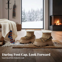 Chunky Toe Winter Boots, Teddy Bread Design, Unisex, Plush Lined, Thick Sole, High Top, Warm, Youth Style, Gray Brown
