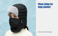 Winter Ushanka Hat, Warm Windproof, Ear Protection, Unisex, Detachable Goggles, Skiing & Cycling