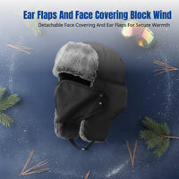 Len Feng Hat for Men, Thick Warm Hat, Windproof Earflap, Detachable Face Cover, Cold Weather Activities