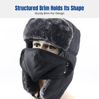 Len Feng Hat for Men, Thick Warm Hat, Windproof Earflap, Detachable Face Cover, Cold Weather Activities