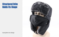Len Feng Hat for Men, Thick Warm Hat, Windproof Earflap, Detachable Face Cover, Cold Weather Activities