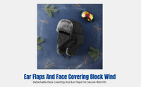 Len Feng Hat for Men, Thick Warm Hat, Windproof Earflap, Detachable Face Cover, Cold Weather Activities