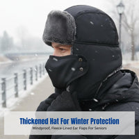 Len Feng Hat for Men, Thick Warm Hat, Windproof Earflap, Detachable Face Cover, Cold Weather Activities