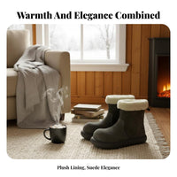 Suede Winter Boots, Fleece Lined, Anti-Slip Sole, Cute Round Toe, Warm Short Boots for Women