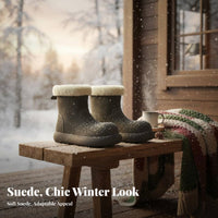Suede Winter Boots, Fleece Lined, Anti-Slip Sole, Cute Round Toe, Warm Short Boots for Women