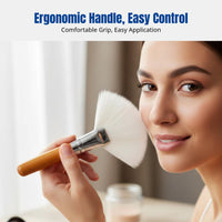 Fan Shaped Loose Powder Brush, Makeup Brush, Soft Synthetic Fiber, Accentuate & Sculpt, Setting, Portable Handle, Even Powder
