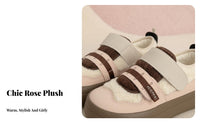 Rose hook and loop athletic shoes, lamb wool lining, women's board shoes, student sporty, chic design, autumn season